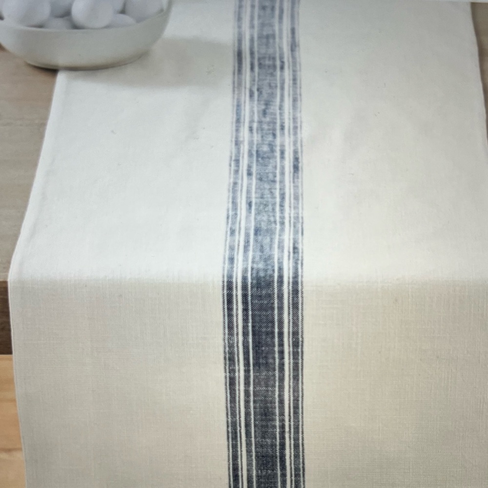 Pottery Barn Navy Blue French Striped Table Runner